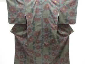 牡丹唐草模様織り出し本場泥大島紬着物(5マルキ)